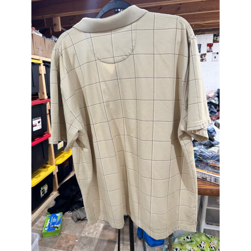 Van Heusen Mens XL Tan Windowpane Check Short Sleeve Polo Shirt Cotton Blend